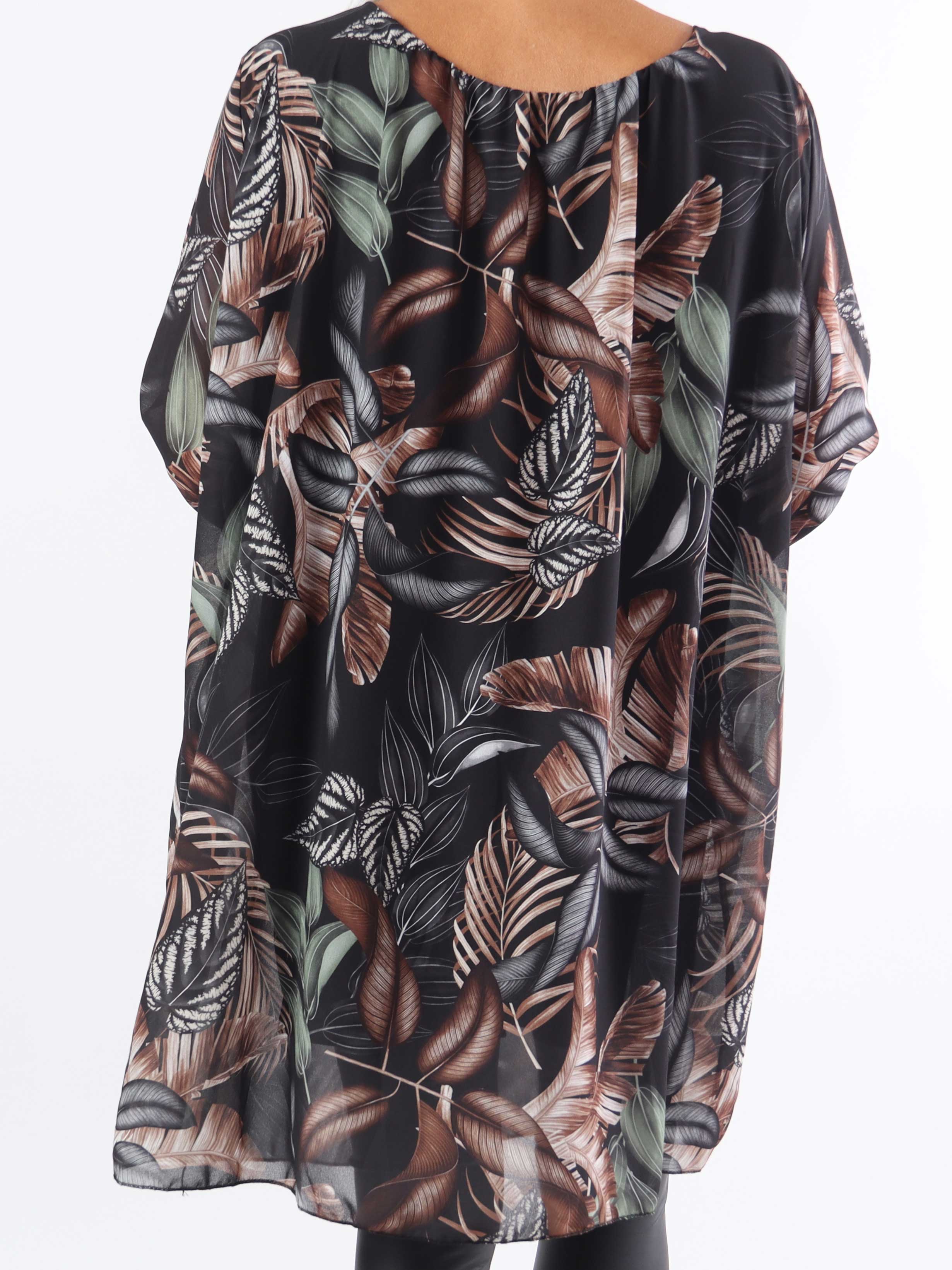 Lola - Sød plus size tunikakjole med bladmønster